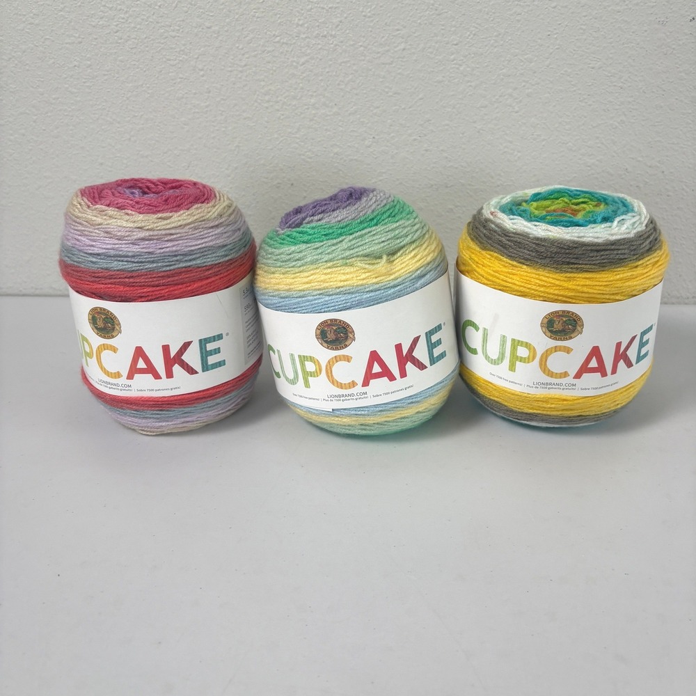 Lion Brand Cupcake Yarn Lot of 3 Cherry Blossom Robin Egg Acrylic 5.3 oz NEW